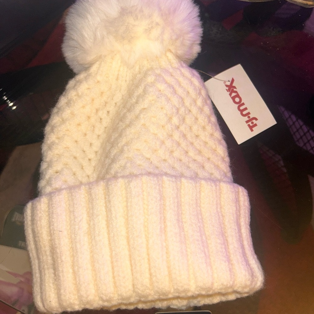 Cozy Cream Knit Pom-Pom Beanie for Kids